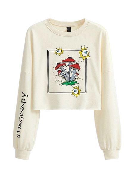 

x sleepyhouse mushroom & letter graphic drop shoulder sweatshirt 34sa#, Black