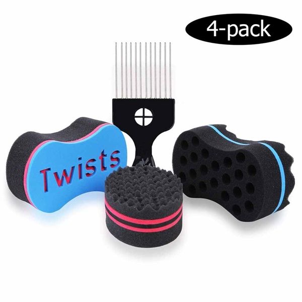 Haarschwammbürste Magic Barber Twist Curl Sponge Dreads Locking Afro Coil Comb Tornado Care Tool4PCS 220718