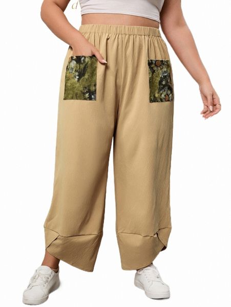 

plus contrast floral pocket pants u7h5#, Black