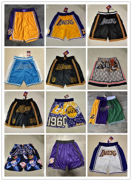 

los angeles''lakers''men throwback basketball shorts pocket purple, Black