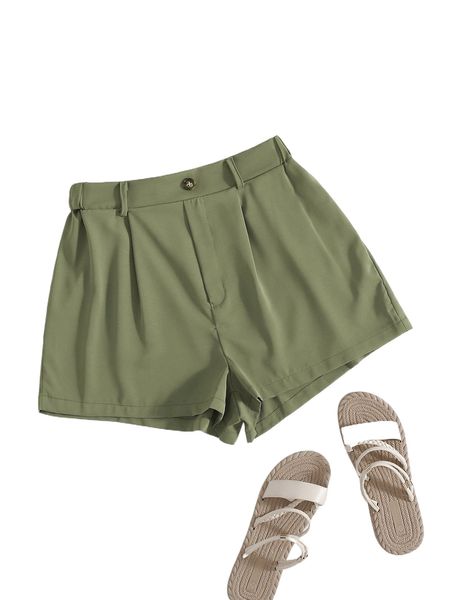 

solid elastic waist plicated detail shorts f2cp#, White;black