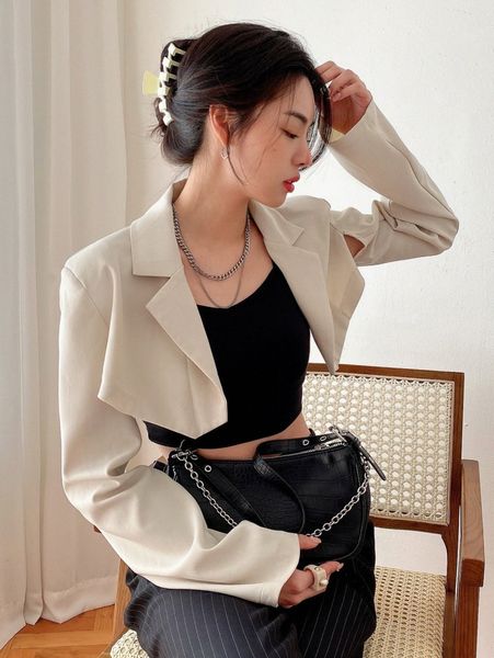 

dazy solid super crop open front blazer m14o#, White