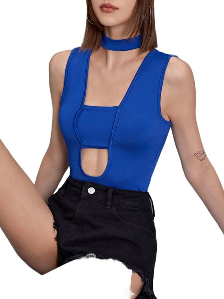 

cut out front sleeveless bodysuit 256z#, White