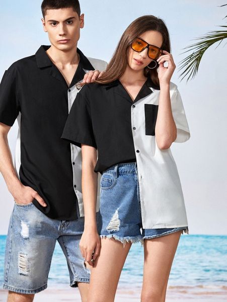 

men two tone pocket patched shirt without tee v2ph#, White;black
