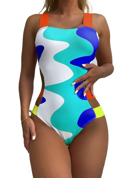 

colorblock cut-out one piece swimsuit a7ed#, White;black