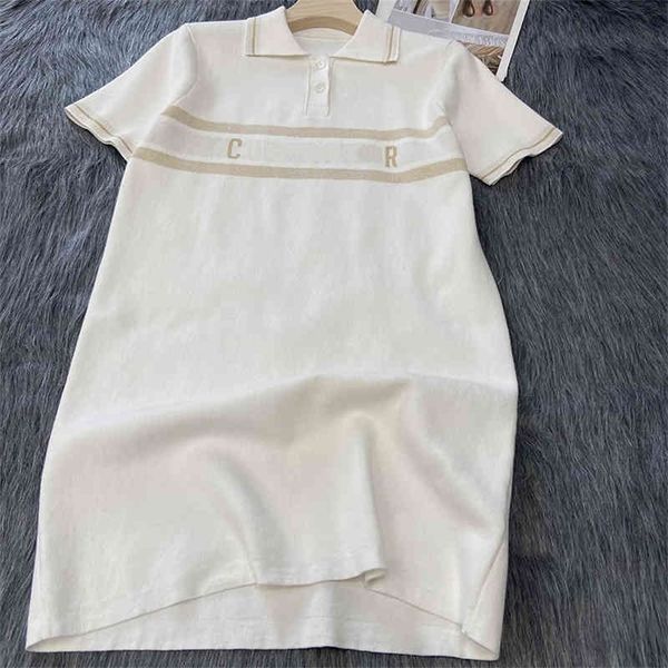 

family women's knitted polo collar short sleeved jumpsuit short skirt thin white skirt 2022 new 85% off factory clearance, Black;gray