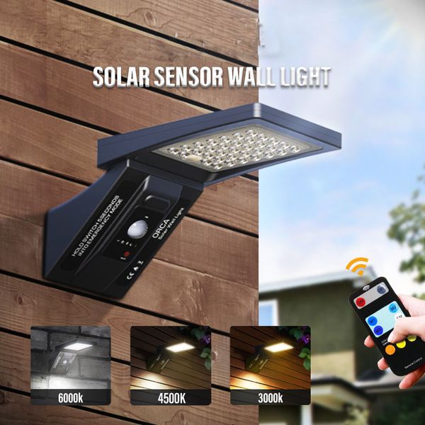 Luzes de parede ao ar livre LED de luz solar LED LUZES IP65 Impermeável com controle remoto Sensor de movimentação de movimento para o pátio corredor do jardim de garagem