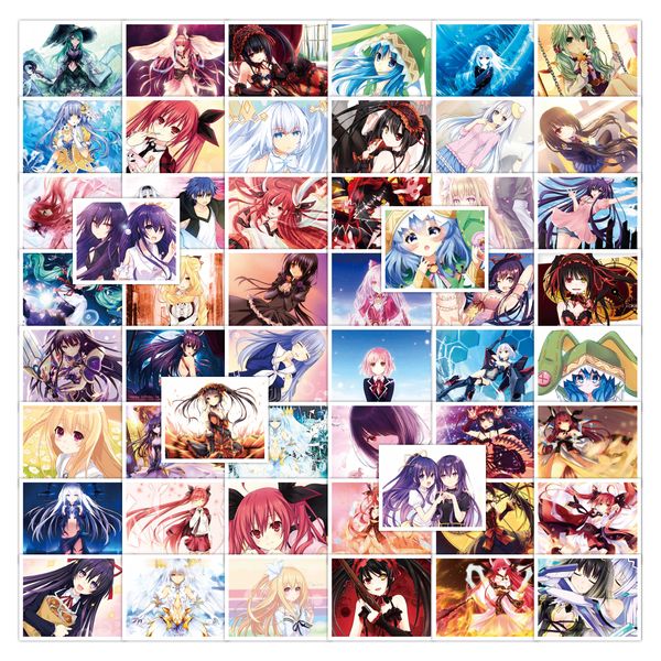 

50pcs anime cute date a live lapstickers pack for pvc skateboard luggage notebook phone motorcycle kid toy sticker decals waterproof
