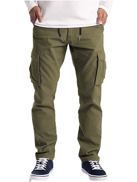 

men drawstring waist cargo pants t3v0#, Black