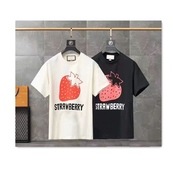 

designer womens t shirt round neck cotton strawberry banana fruit lettering mens short sleeve loose casual sports outdoor women t shirts, White