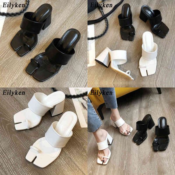 

sandals eilyken 2022 new square nose design high heel slippers summer outdoor slip on clothing shoes ladies elegant slides sandal 220419 220, Black