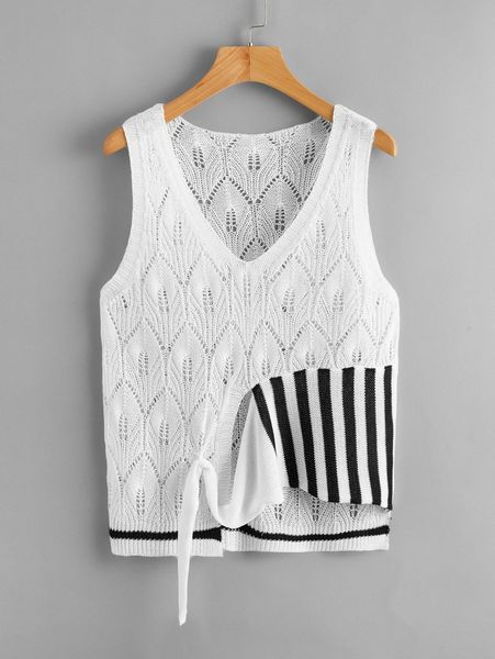 

pointelle knit striped cut-out draped cover up c40r#, White;black