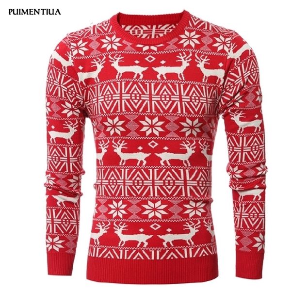 

puimentiua 2020 new christmas style men autumn winter pullover sweater deer printed long sleeve thicken warm o neck sweaters men lj200916, White;black