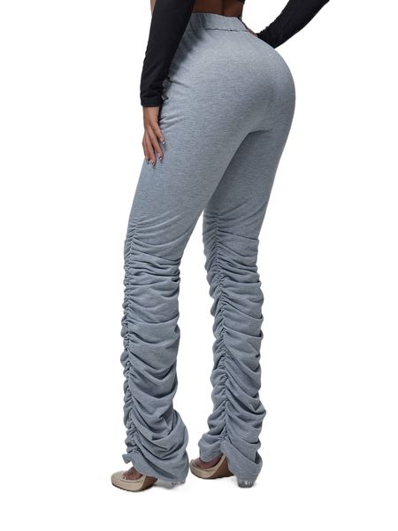 

sxy high waist slant pockets stacked pants a41p#, Black;white