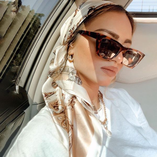 

silk scarves women luxury brand summer fashion designer head hair scarf 90 90cm hijab bandana cheveux foulard femme 90x90cm 220630, Blue;gray