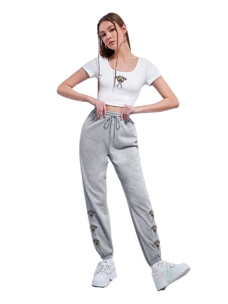 

x lemonsug4r butterfly print scoop neck tee & sweatpants set m3xv#, White