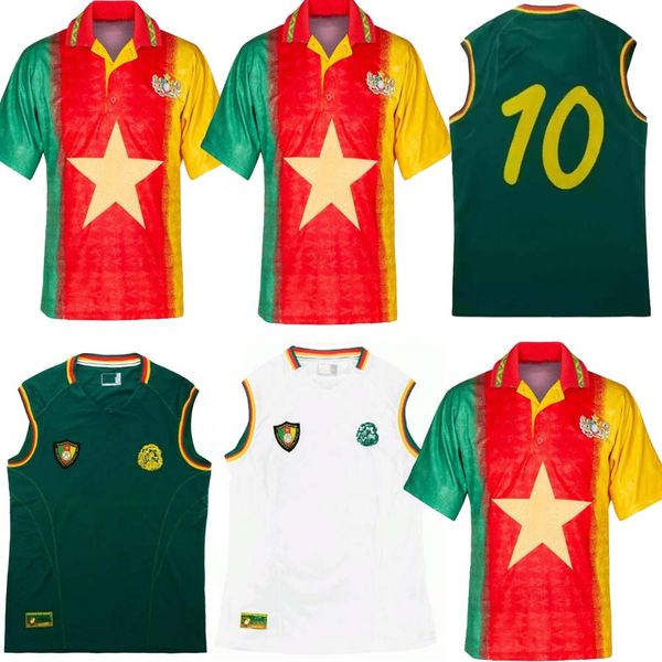 

1994 1995 2002 cameroon retro soccer jersey 02 eto o mboma milla home away vintage classic football shirt, Black;yellow
