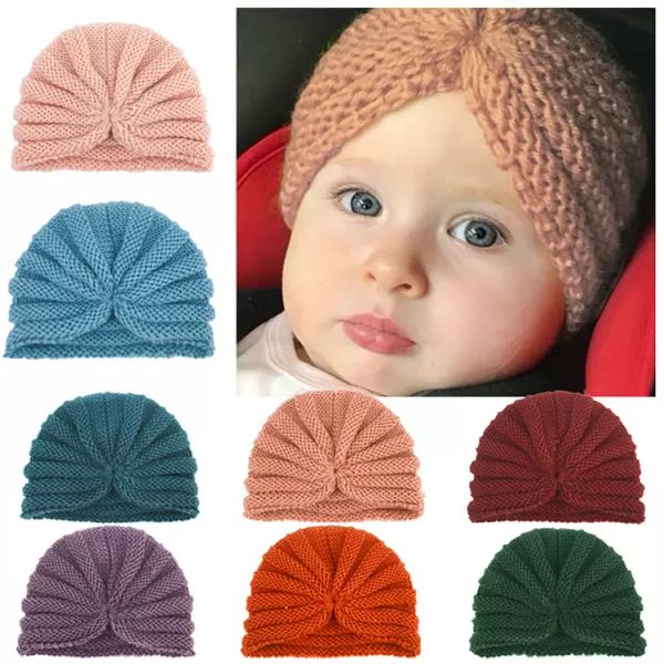 Berretto turbante lavorato a maglia per neonate Berretto berretti all'uncinetto per bambini Cappello invernale per bambini Berretti con teschio slouchy per esterni Neonato