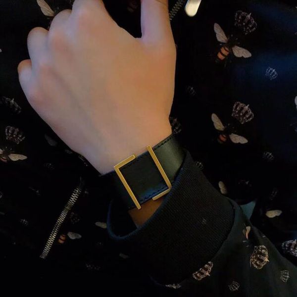 

style metal letter decor women bracelets very very cool wide leather belt bracelet designer jewelry bangle lady fashion black hip hop wristb, Golden;silver
