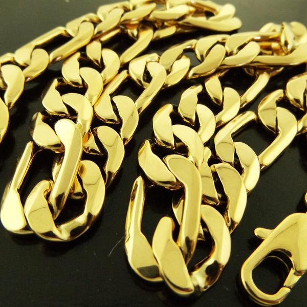 

24" heavy 8mm real 18k fine solid finish gold necklace chain solid figaro link design, Silver