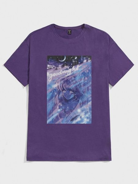 

romwe x mizucat guys letter figure graphic tee q3uv#, White;black