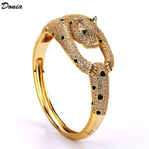 

donia jewelry luxury bangle european and american fashion exaggerated ferocious leopard titanium micro-inlaid zircon design bracelet christm, Black