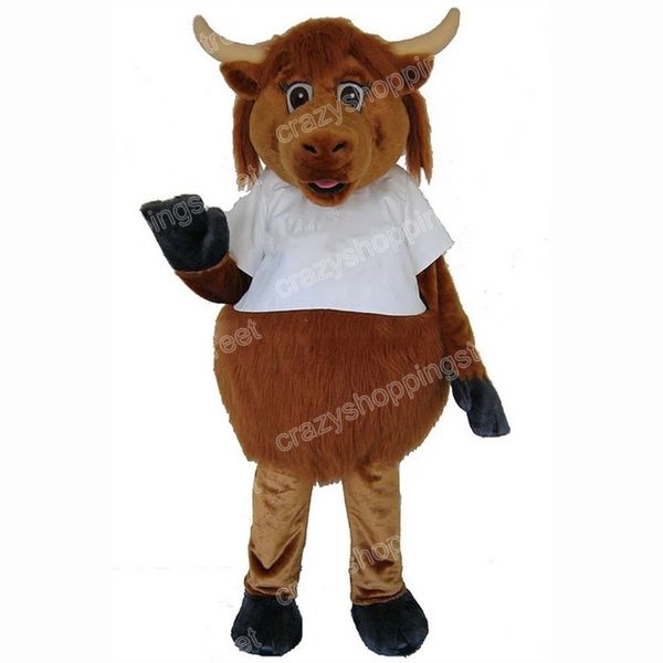 Halloween Brown Cow Mascot Costume de desenho animado Roupas de caráter de caça adultos Tamanho dos adultos Festas de carnaval de Natal roupas de publicidade ao ar livre