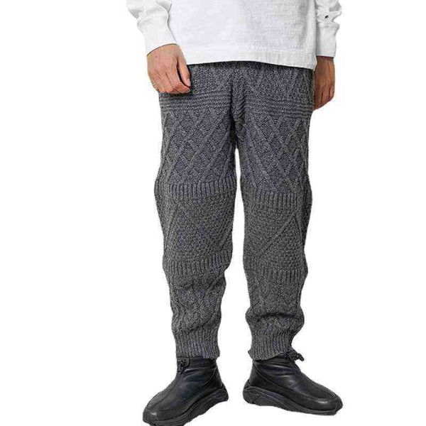

men jeans men's pants autumn solid color woolen knitted trousers pencil drawstring warm thick winter mid waist full length 22 1222, Black
