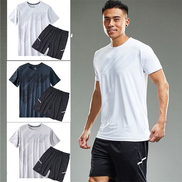 

sports shorts fitness mens running set trainning shirt with workout kit gym sets 220613, White;black