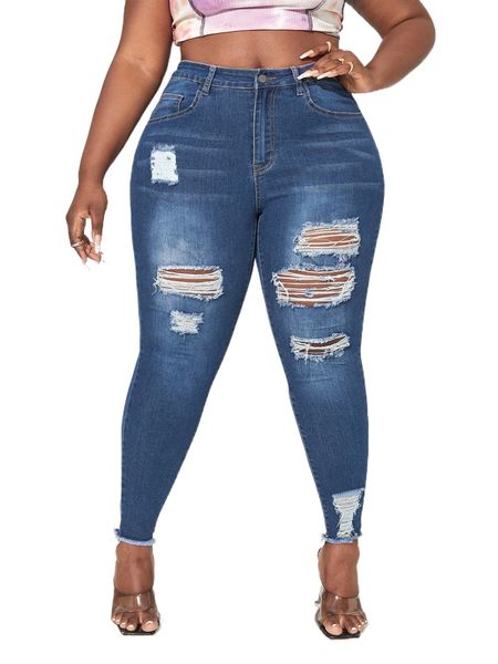 

plus ripped zip fly jeans r7tz#, Blue