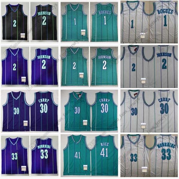 

retro mitchell and ness basketball jerseys 1 tyrone 2 larry muggsy johnson 30 dell 33 alonzo curry mourning rice 41 glen blue white jersey s, Black;red