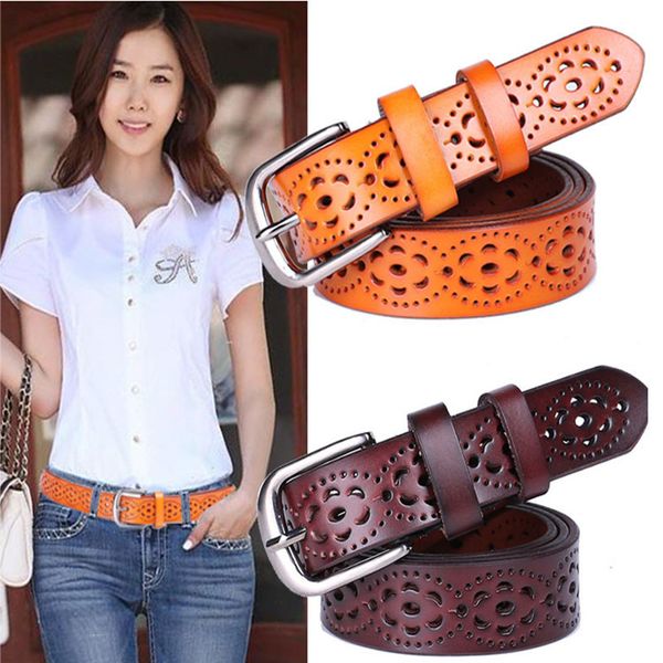 

women fashion wide genuine leather belt woman without drilling luxury jeans belts female straps ceinture femme 220321, Black;brown
