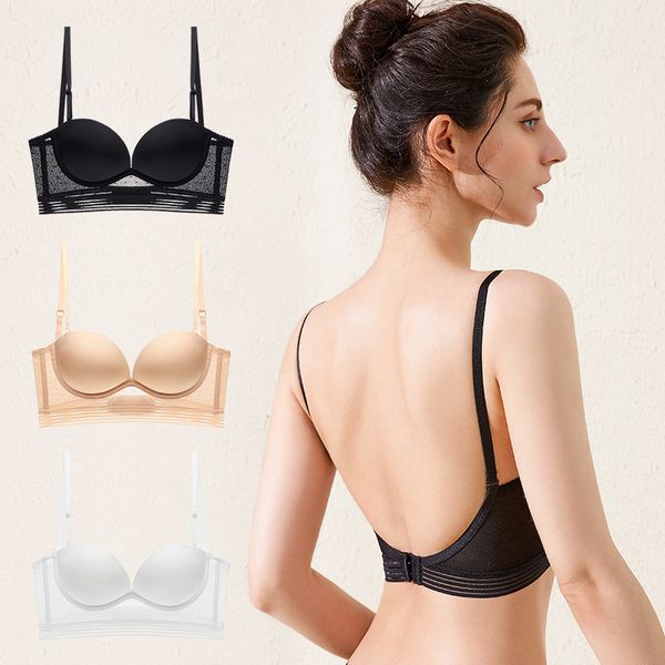 

super push up bra bralette invisible backless padded open back gather suporte ladies underwear brasier ropa de mujer 220511, Red;black