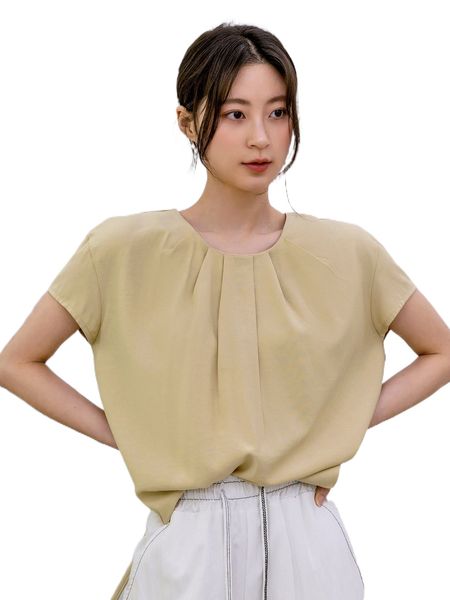 

dazy-less slit back plicated detail blouse z8ei#, White