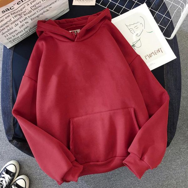 

women's hoodies & sweatshirts women solid color oversize hoodie 2022 harajuku plus velvet winter basic sweatshirt casual long sleeve th, Black