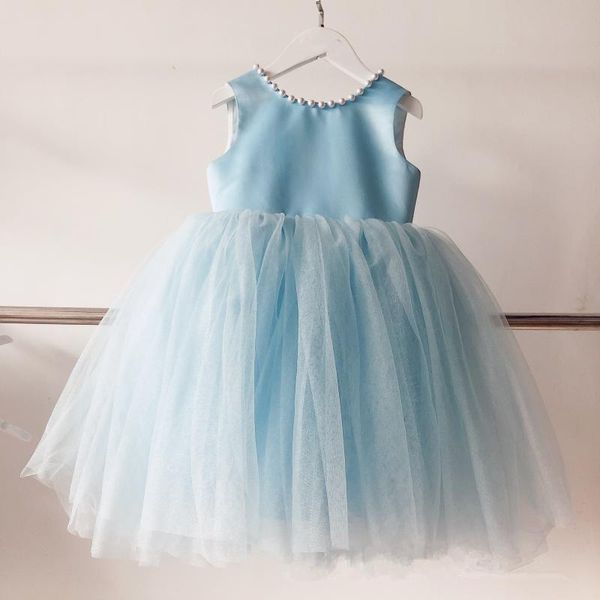 Mädchen Kleider Geboren Taufe 1. Geburtstag Taufkleid Perlen Blau Tüll Baby Mädchen Kleidung Party Prinzessin Säuglingsblume