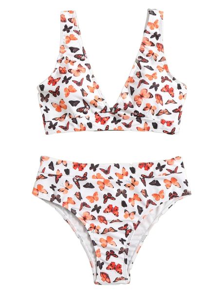

romwe butterfly graphic bikini swimsuit f9kb#, White;black