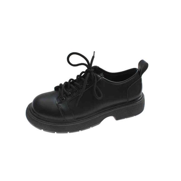 

dress shoes women british lace up small leather shoes round toe platform loafers chunky heeled sandals 220316, Black