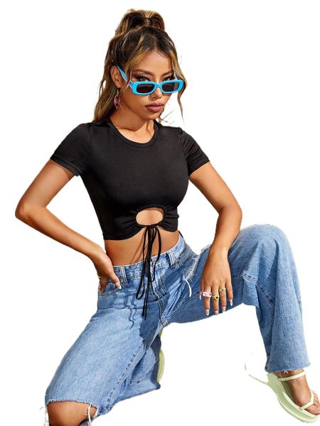 

cut out knot front crop tee a5uj#, White