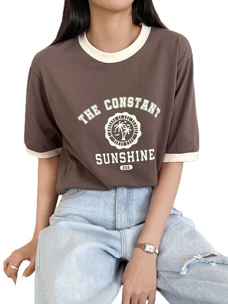 

dazy-less palm trees & letter graphic contrast binding tee c1rs#, White