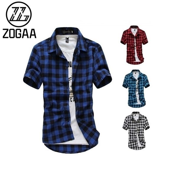 

zogaa summer men's classic fashion grid short sleeve shirt 220322, White;black
