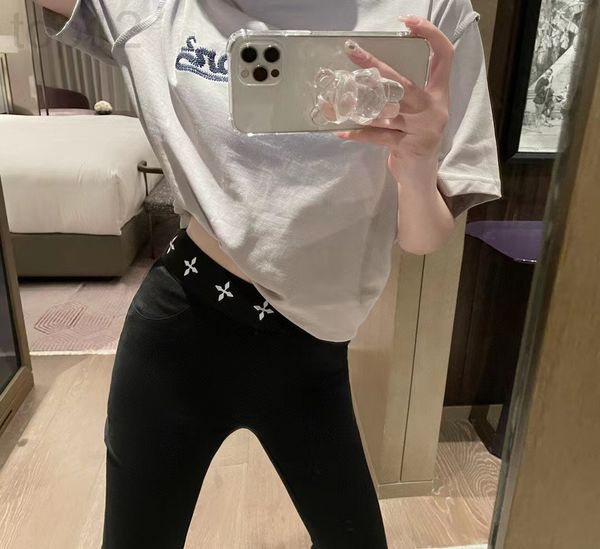 

women's leggings designer korean version of commuter dark wind cross webbing edge elastic waist black thin fbjv