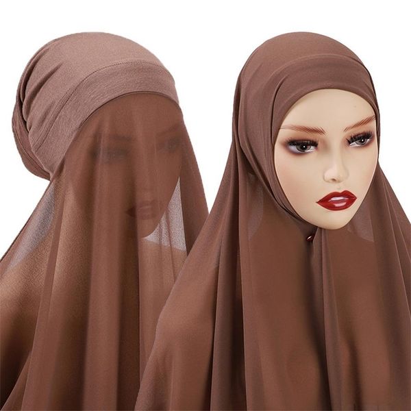 

1pc chiffon for women veil instant muslim ladies fashion islam hijab cap scarf female musulman wrap headscarf 220718, Blue;gray