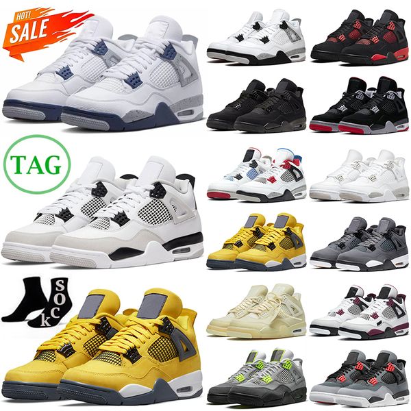 

og retro 4 basketball shoes jumpman 4s military black cat midnight bred white oreo red thunder cactus jack men women trainers outdoor mens s, White;red