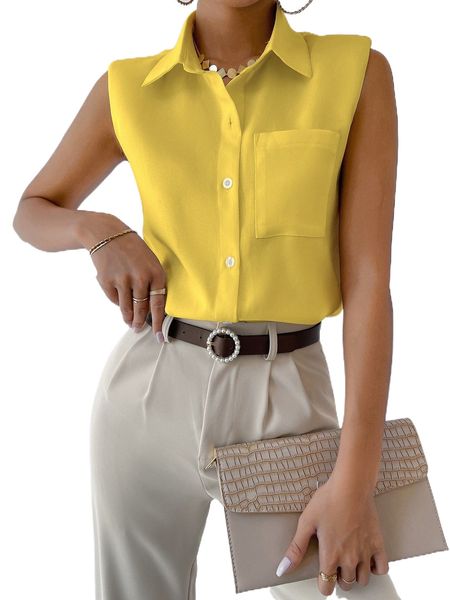 

shoulder pad sleeveless shirt 21pq#, White