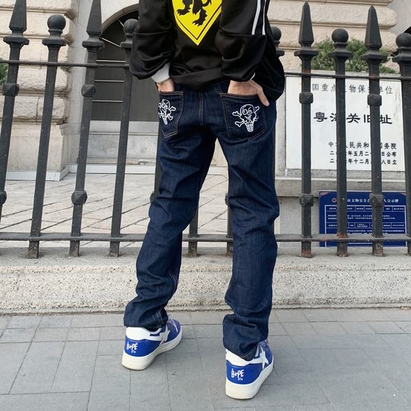 

dog print straight loose jeans mens retro high street oversize casual denim trousers harajuku washed hip hop jean pants 220711, Blue