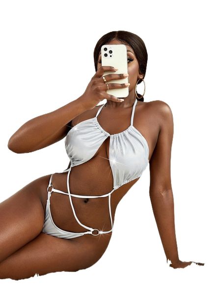 

sparkly glitter ring linked crisscross one piece swimsuit 81hj#, White;black