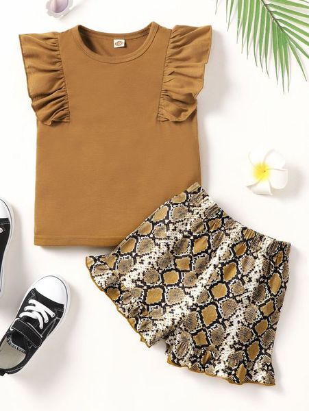 

toddler girls ruffle trim & snakeskin print shorts she, White