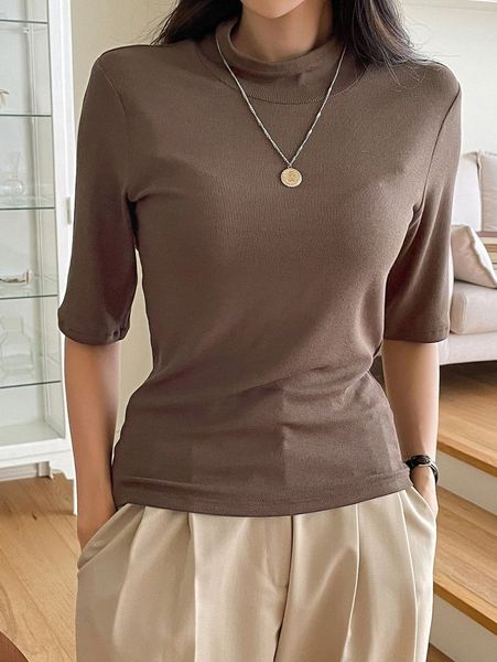

dazy ribbed knit mock neck tee 07x0#, White