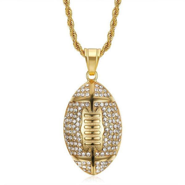 Anhänger Halsketten Edelstahl Fußball Kette Gold Farbe Iced Out Bling Halskette Für Männer Hip Hop Schmuck DropPendant